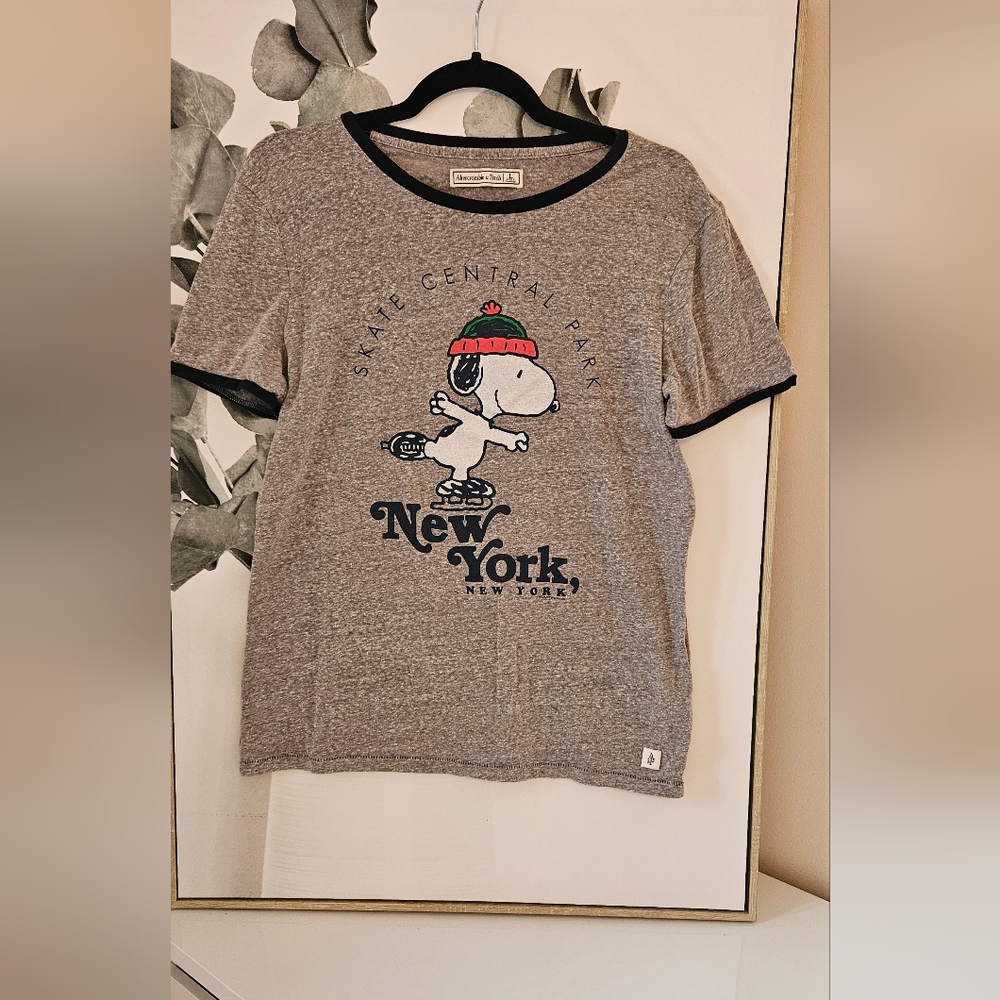 Abercrombie & Fitch Gray Jersey Snoopy Holiday Tee In L